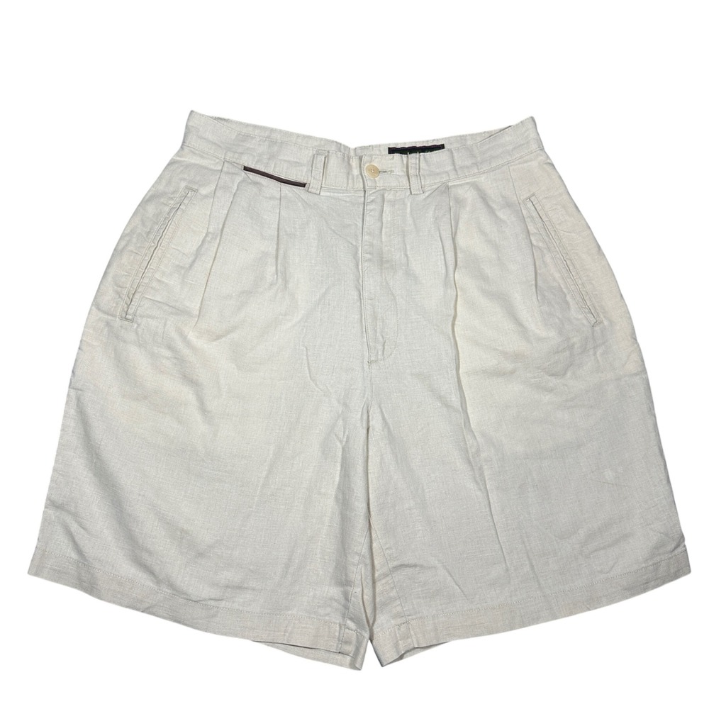 VTG 90s Timberland Linen Blend Shorts Weathergear Mens 32 Beige Pleated Classic